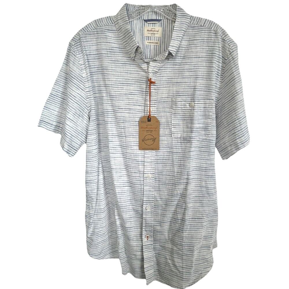 Weatherproof Vintage Men's Linen Button Down Shirt Size L Bleached Denim